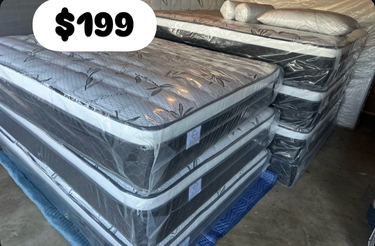 ✨Mattress pillow top ✨2 pillows included 🔸12” inches 🟢Queen $199 🟡Full $180 🟠Twin $130 🔴King $299 🔵Cal king $299 ☑️Delivery available $20🚚