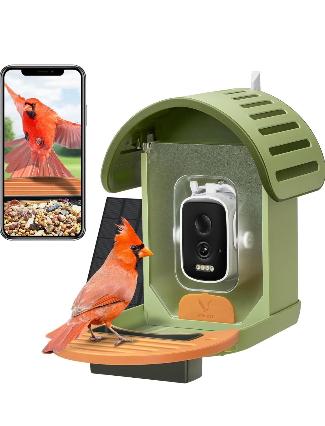 Open Box VINGUYS® Bird Feeder with Camera, 2.5K UHD Smart Bird Feeder Camera AI Identifies 11,000+ Bird's Species, Auto-Capture Bird's Video, IP66 Wat