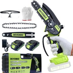 Mini Cordless Chainsaw, 6 Inch Hand Saw,2 battery，green color