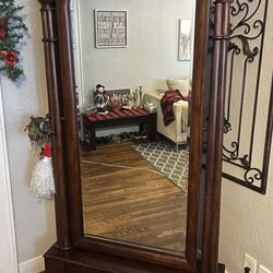 Grand Victorian Mahogany Full-Length Cheval Mirror w/ Drawer Storage | Like New