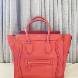 Authentic Preloved Celine Red Orange Luggage Tote Work Bag 