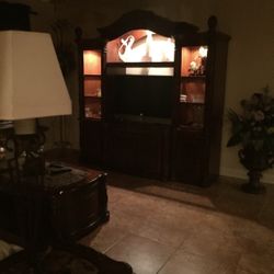 Entertainment Center That Breaks Down I To 3 Tables An Two Book Cases 1 Coffee Table 2 End Tables All With Marble Tops Solid Wood