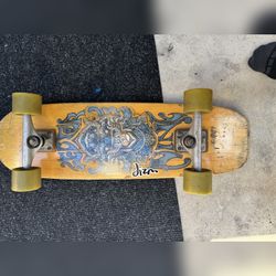 Bamboo Cruiser Skateboard, Balinese Barong Graphic, Yellow Wheels
