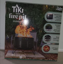 TIKI 20" SMOKELESS WOOD BURNING HUDDLE FIRE PIT WITH STAND , REMOVABLE ASH PAN AND WESTHER RESISTANT COVER