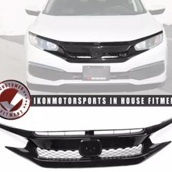 Fits 19-21 Honda Civic T-R Style Gloss Black Front Grille W/ 2PC Eyebrows