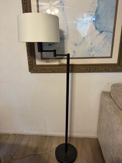 Black Swing Arm Floor Lamp with White Shade