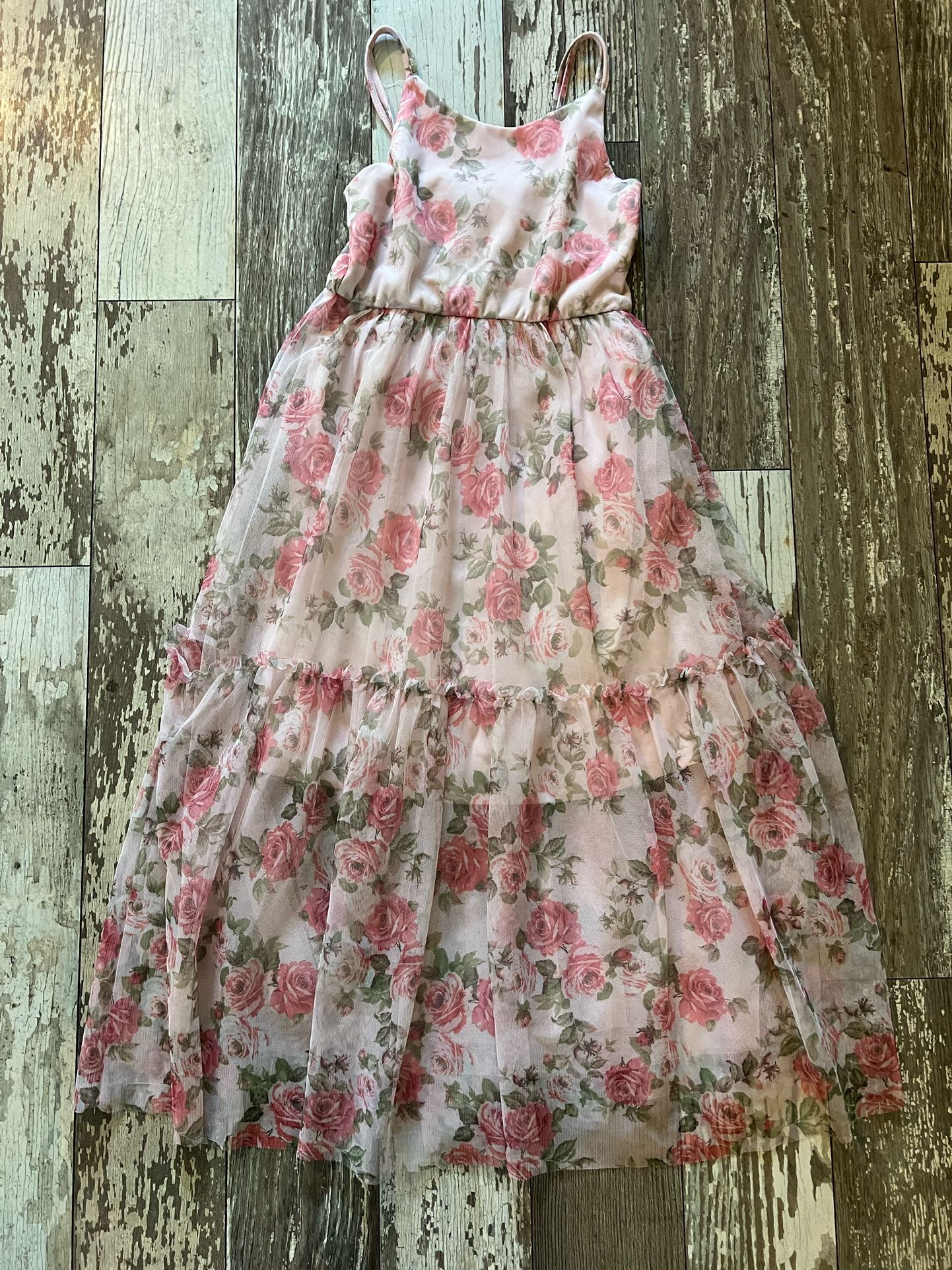 Girls Pink Tulle Flower Dress Size 7