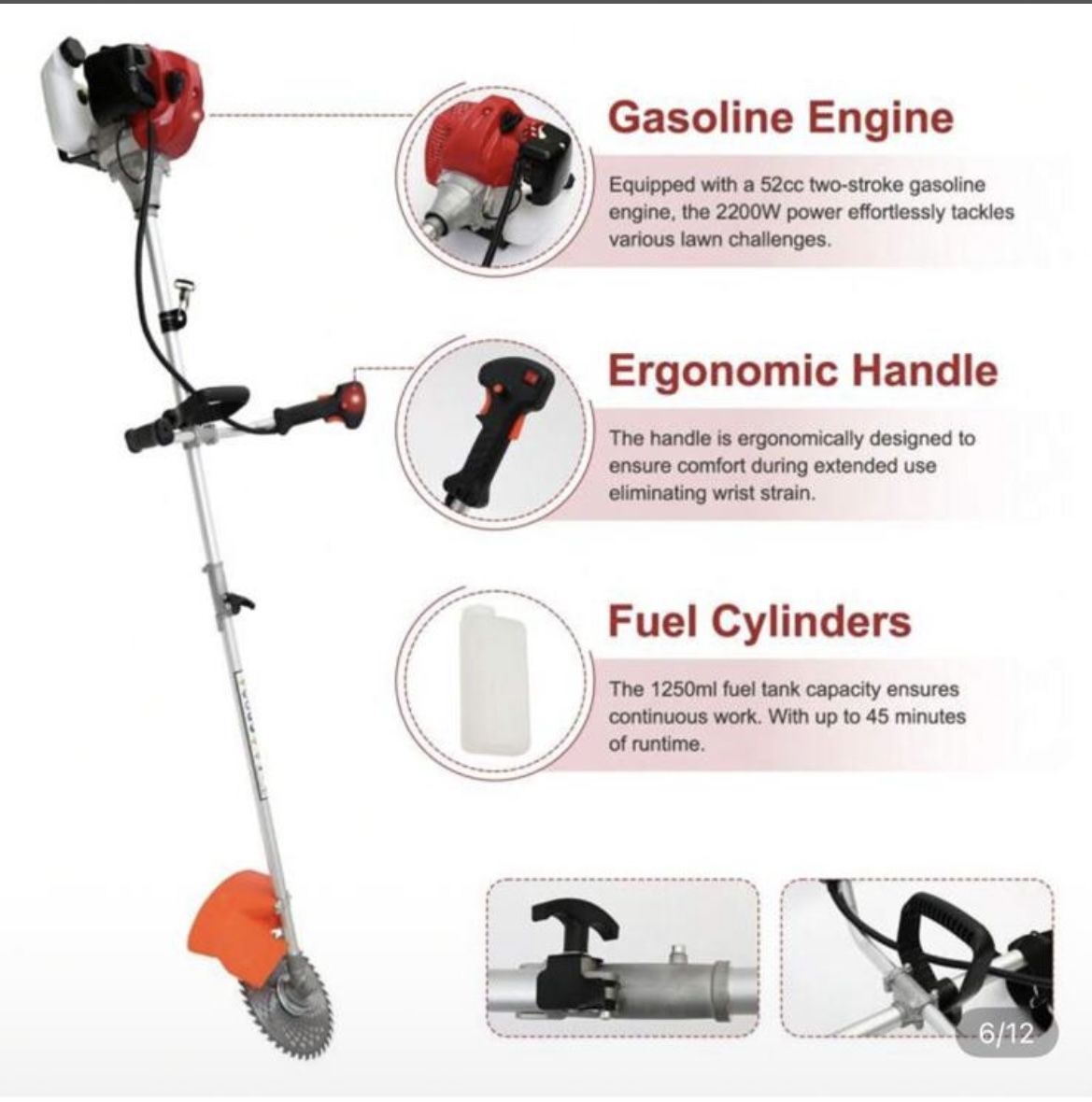 Cordless String Trimmer 16.9" 52CC 4-Stroke Gas Powered Grass Trimmer