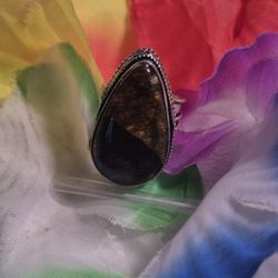 Elegant Silver and Brown Labradorite Stone Ring 6