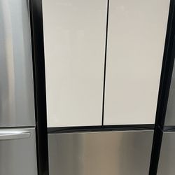 Samsung French Door Bespoke Refrigerator In White Glass & Stainless Steel