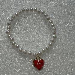 Pearl Bracelet With Heart Shape Charm That Says Love (pls Read Description Below)