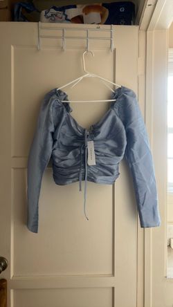 TOPSHOP Blue Ruched Puff Sleeve Crop Top – NWT ✨