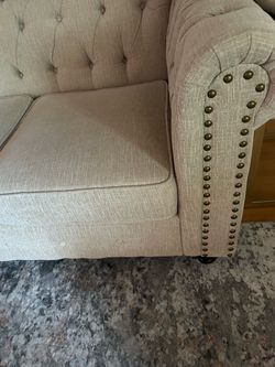 81'' linen rolled arm chesterfield sofa