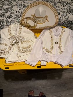 Kids Charro Mariachi Outfit Set White and Gold