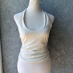 Y2K Women's White Halter Top Ruched Front