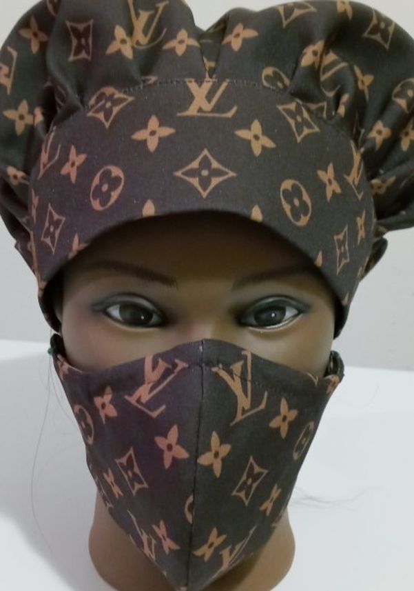 Bouffant Scrub Hat/Nurses Cap/Surgical Cap With Elastic And Face Mask With Filter Pocket And Nose Chip