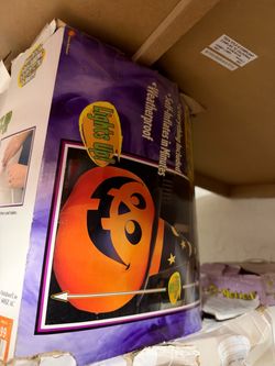 Vintage Gemmy Airblown Halloween Pumpkin Witch Hat Inflatable – Light Up – Original Box