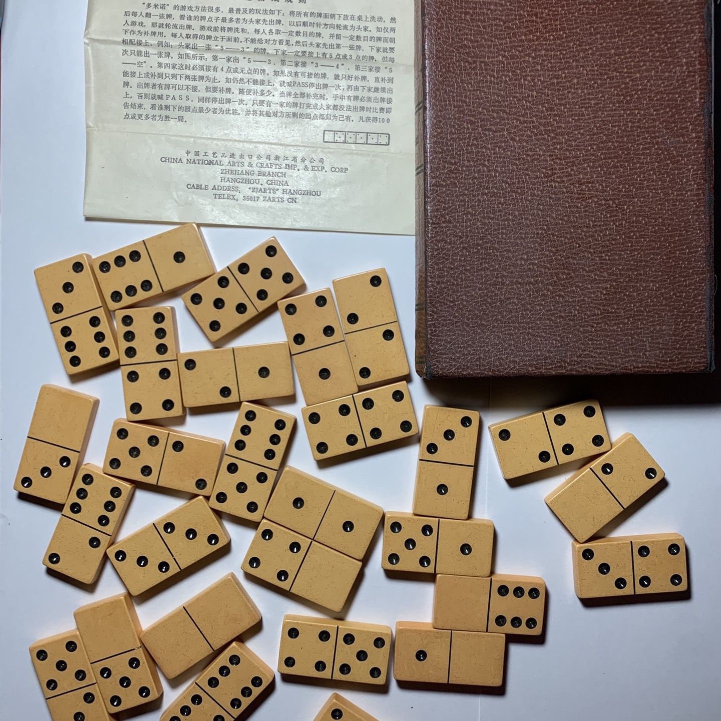 Rare Antique Imported Dominoes Set w/ 'book case' Holder Domino Game Set