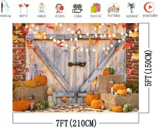 AIIKES 7X5FT Fall Thanksgiving Backdrop Autumn Pumpkin Harvest Barn Door Photogr
