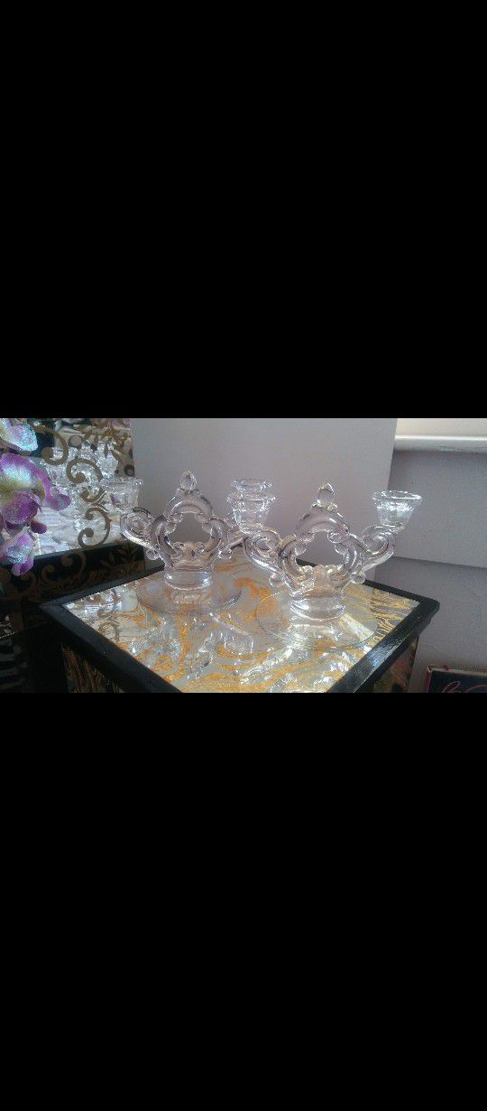 Heavy Cut Glass Candle Holders Centerpieces 
