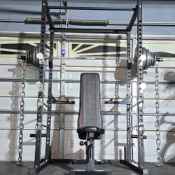 《 FREE DELIVERY 》SQUAT RACK + ADJUSTABLE BENCH + OLYMPIC WEIGHT PLATES + OLYMPIC BARBELL + WEIGHT TREE 