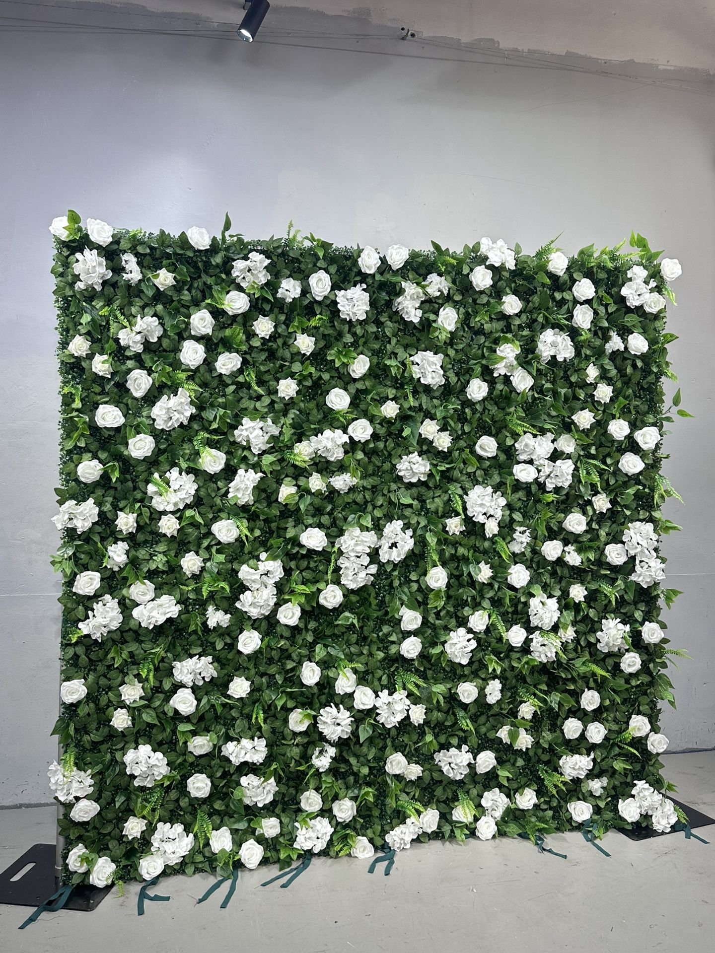8’x8’ Flower Wall 3D Green Leaves and White Rose Fabric Rolling Up Curtain Floral Backdrop Wedding Party Proposal Decor