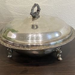 Silver Plated 3 Footed Covered Casserole Dish