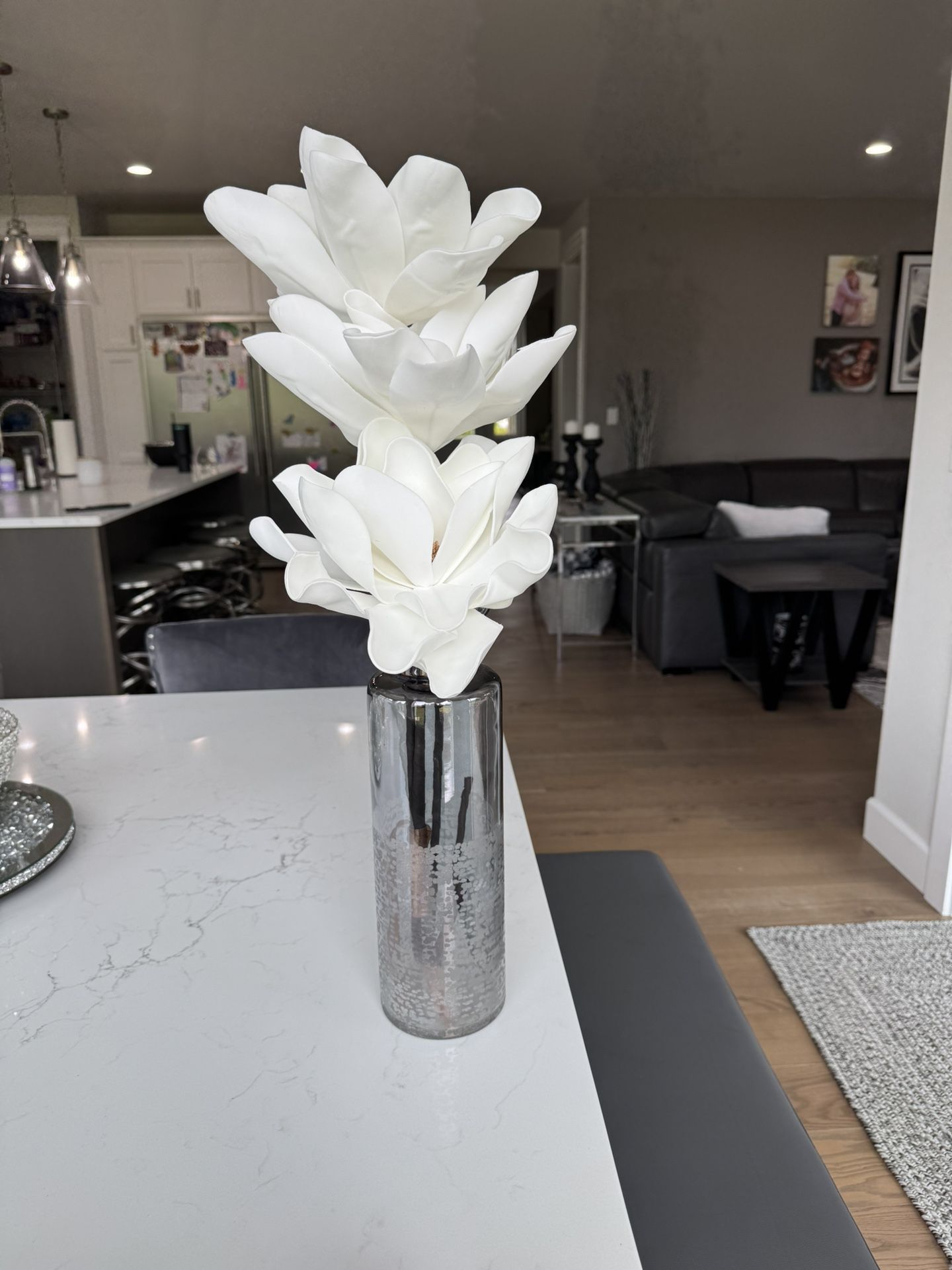 Gray Vase with White Faux Flowers (28”)
