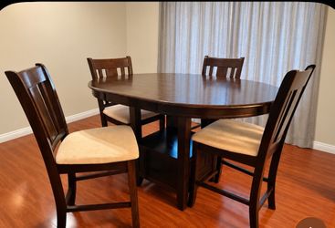 Dark Wood Counter Height Dining Table Set with 4 Chairs