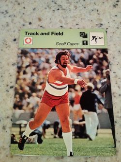 Vintage 1979 sportscaster track and field/ Geoff capes/ high and mighty/ Olympic collector card # 68-05