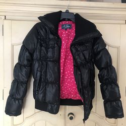 Girls Black Quited Warm Jacket Fits Size 10-12