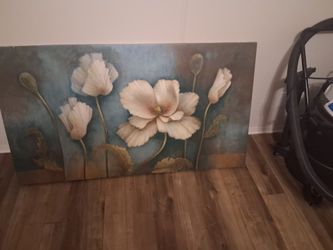 Auqua green wall art with white flowers