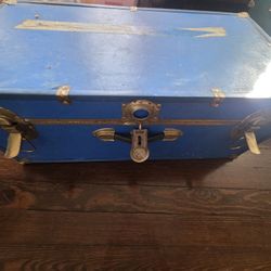 vintage blue footlocker steamer trunk
