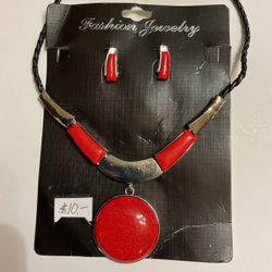 New Fashion Jewelry Necklace & Earrings Red