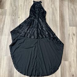Windsor Black Sequin High Low Halter Dress