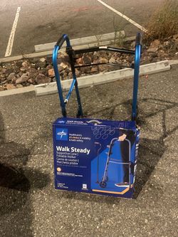 NEW NEVER USED Medline Walk Steady Metallic Blue Foldable Walker (and matching cane!)