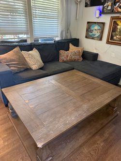 Large Square Wood Coffee Table & Sofa duo