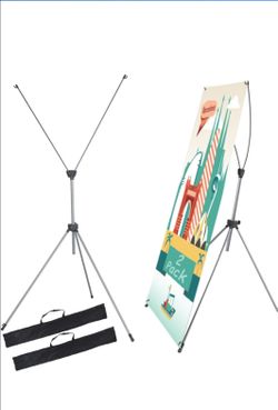 2 Pack Premium X-Frame Banner Stand Fits Any Banner Adjustable SIZE 23"x63" with Carrying Bag