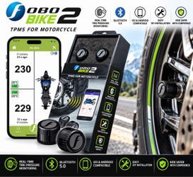 Motorcycle Bike 2 TPMS (Black) - Wireless Tire Pressure Monitoring System with Bluetooth 5.0 | Real-Time Tire Pressure Sensor | Easy DIY Installation 
