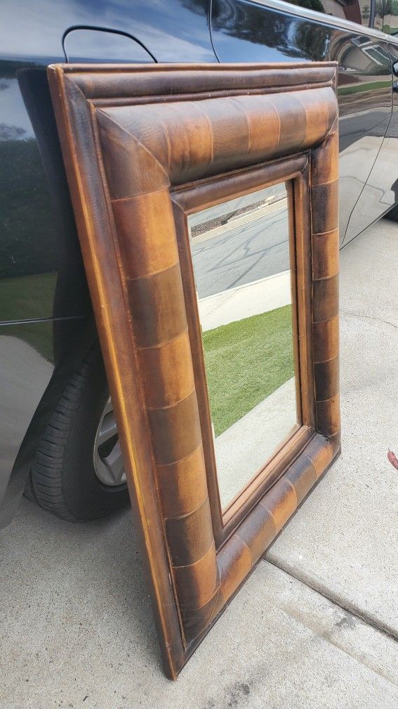 Decorative Mirror- Dark Wood & Leather