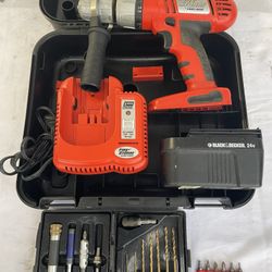 Black & Decker Firestorm 24 Volt Hammer Drill Driver— FS2402D—Barely Used— Incl. Battery/Charger, Handle, Assorted Bits & Power Bits, Hard Case.