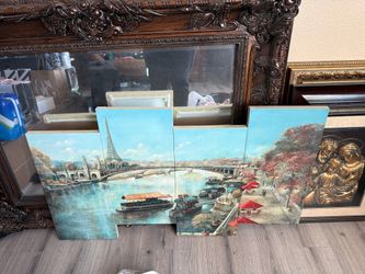 4-Panel Paris Seine River Canvas Wall Art Set – Eiffel Tower Landscape