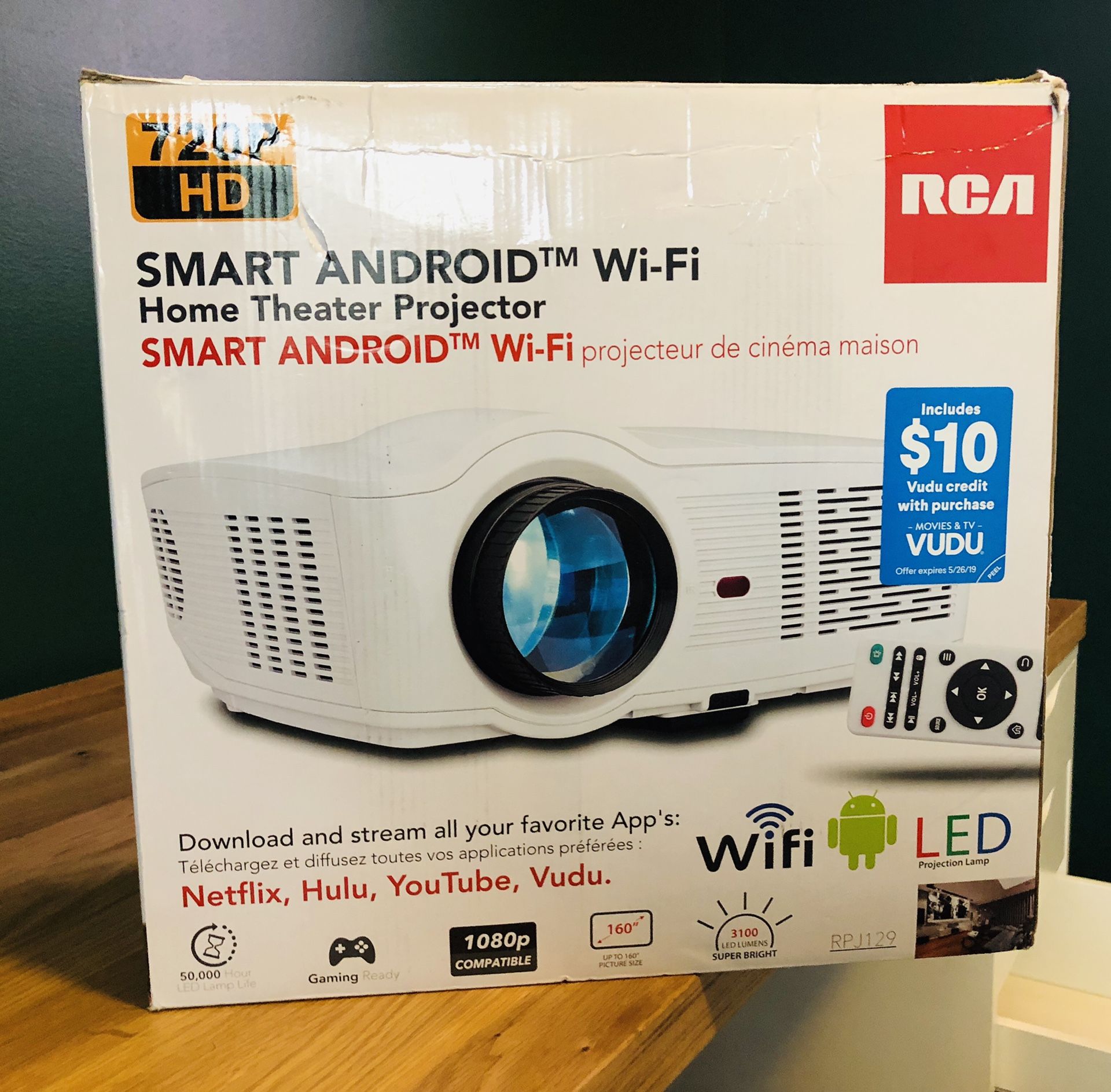 RCA RPJ129 Smart Android Wi-Fi LED Home Theater Projector 720P HD Quality