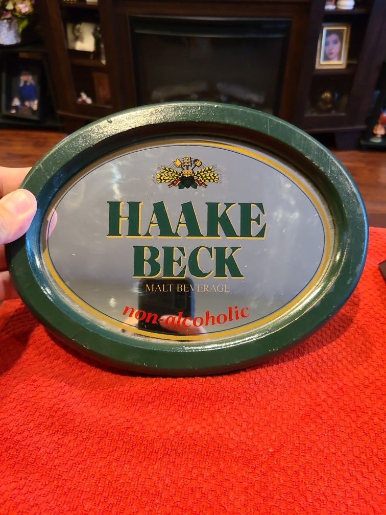 HAAKE BECK Malt Beverage Non-Alcoholic Beer Sign Oval Mirror Reflections