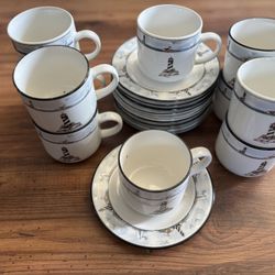 Set of 10 Lighthouse Mugs with Matching Saucers 