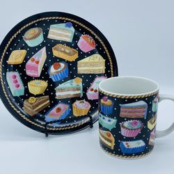 Vintage Discontinued Department 56 “Tea Party” Coffee Mug & Side Salad Plate