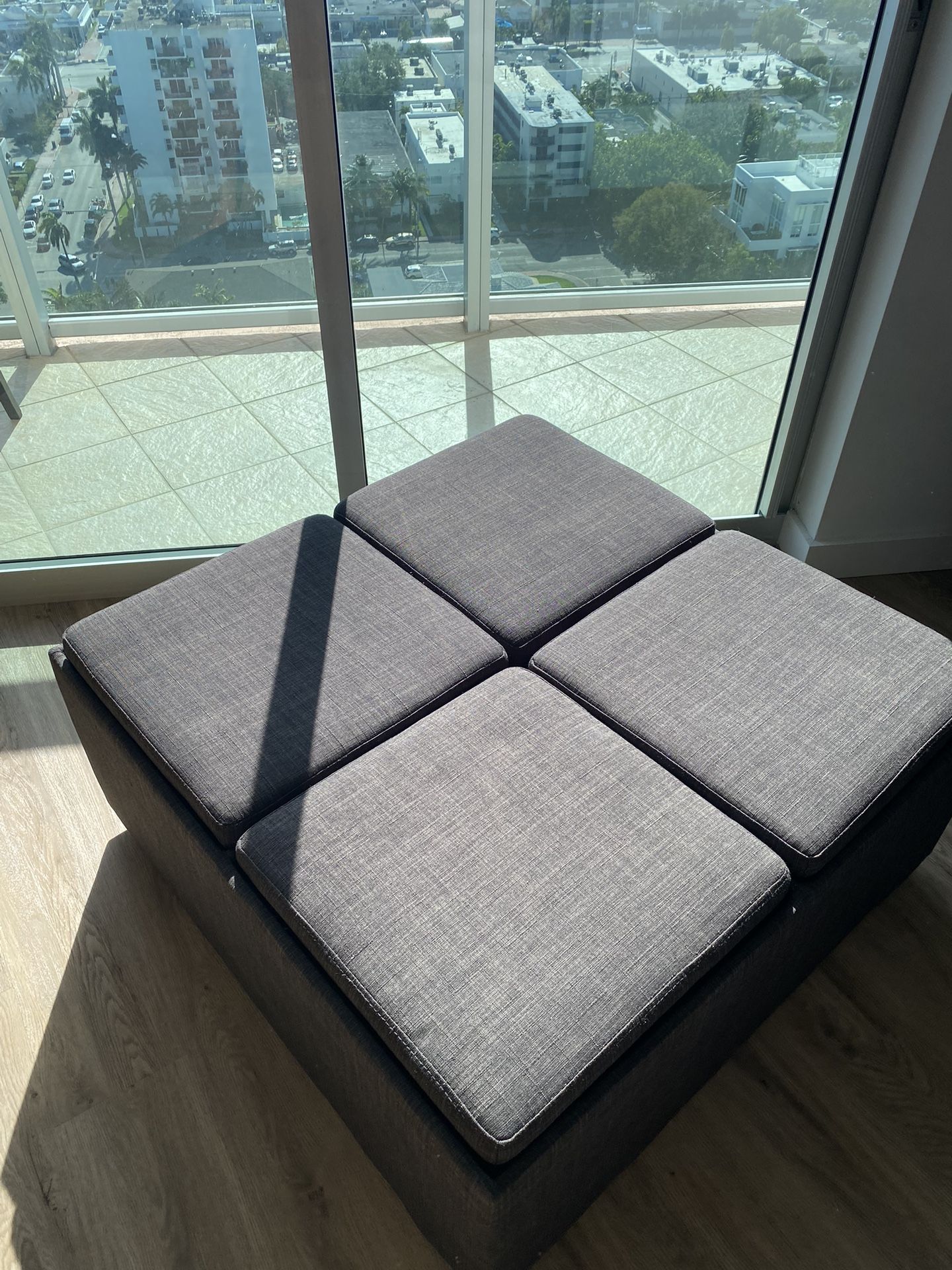 Grey Ottoman (rollable) With 4 Compartments