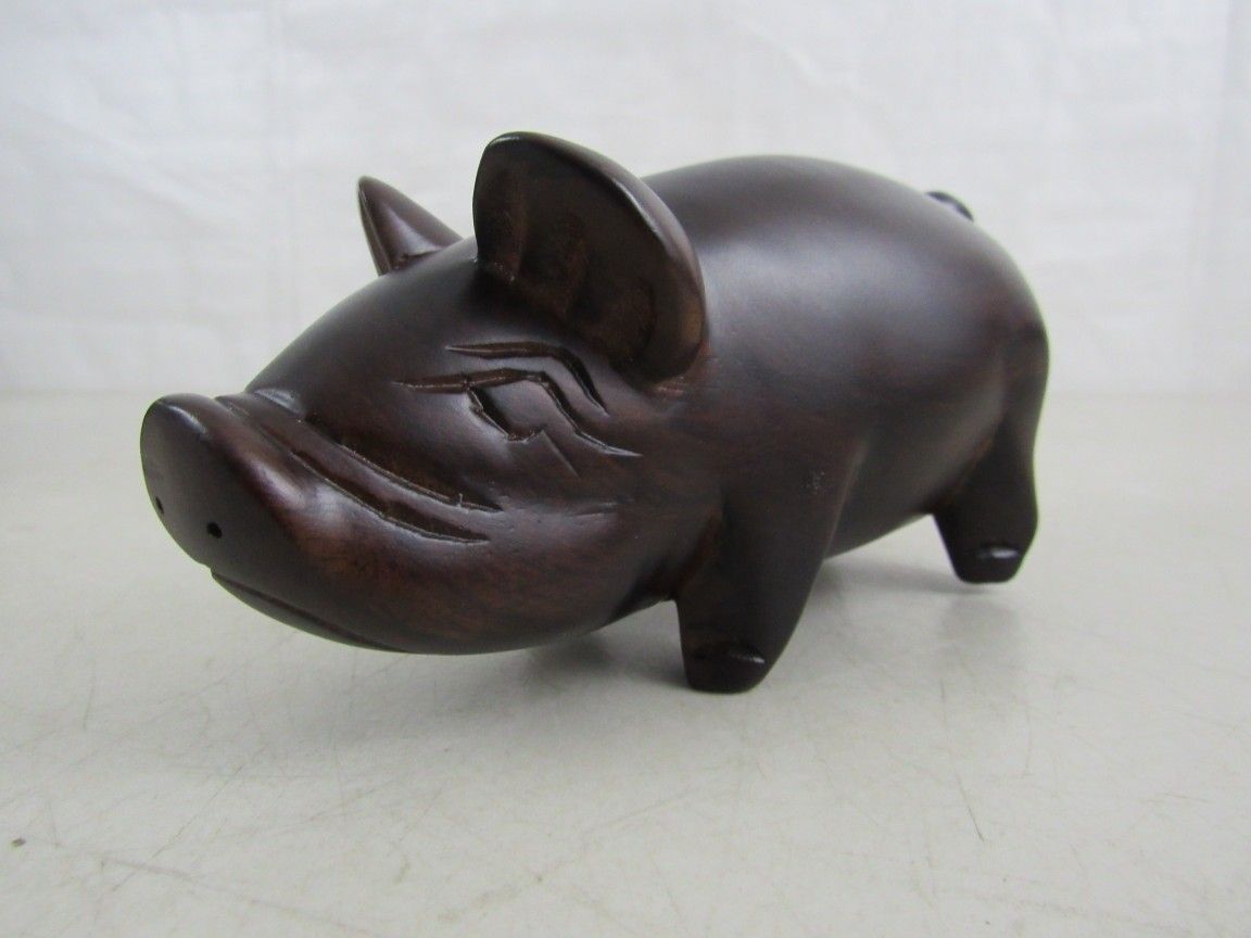 Asian Pot Bellied Pig Hand Carved Folkart Solid Wood Figurine
.