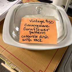 Vintage Corning Ware Cornflower Pattern Casserole Dish With Rack