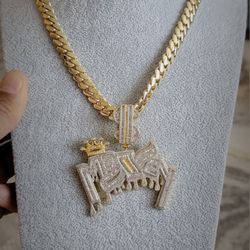Chain 10MM With Pendant 14k Gold Plated 